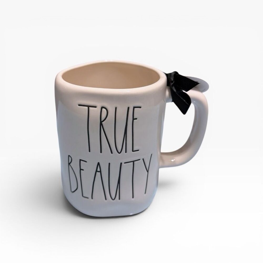 RAE DUNN Disney Beauty and the Beast "True Beauty" Double Sided Cream Mug New